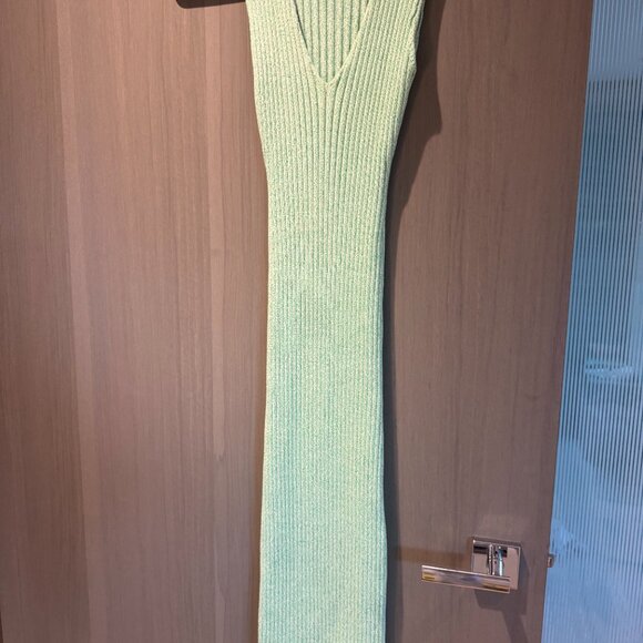 S - Ronny Kono V neck Bodycon Light Green Knitted Midi Dress - Picture 2 of 3